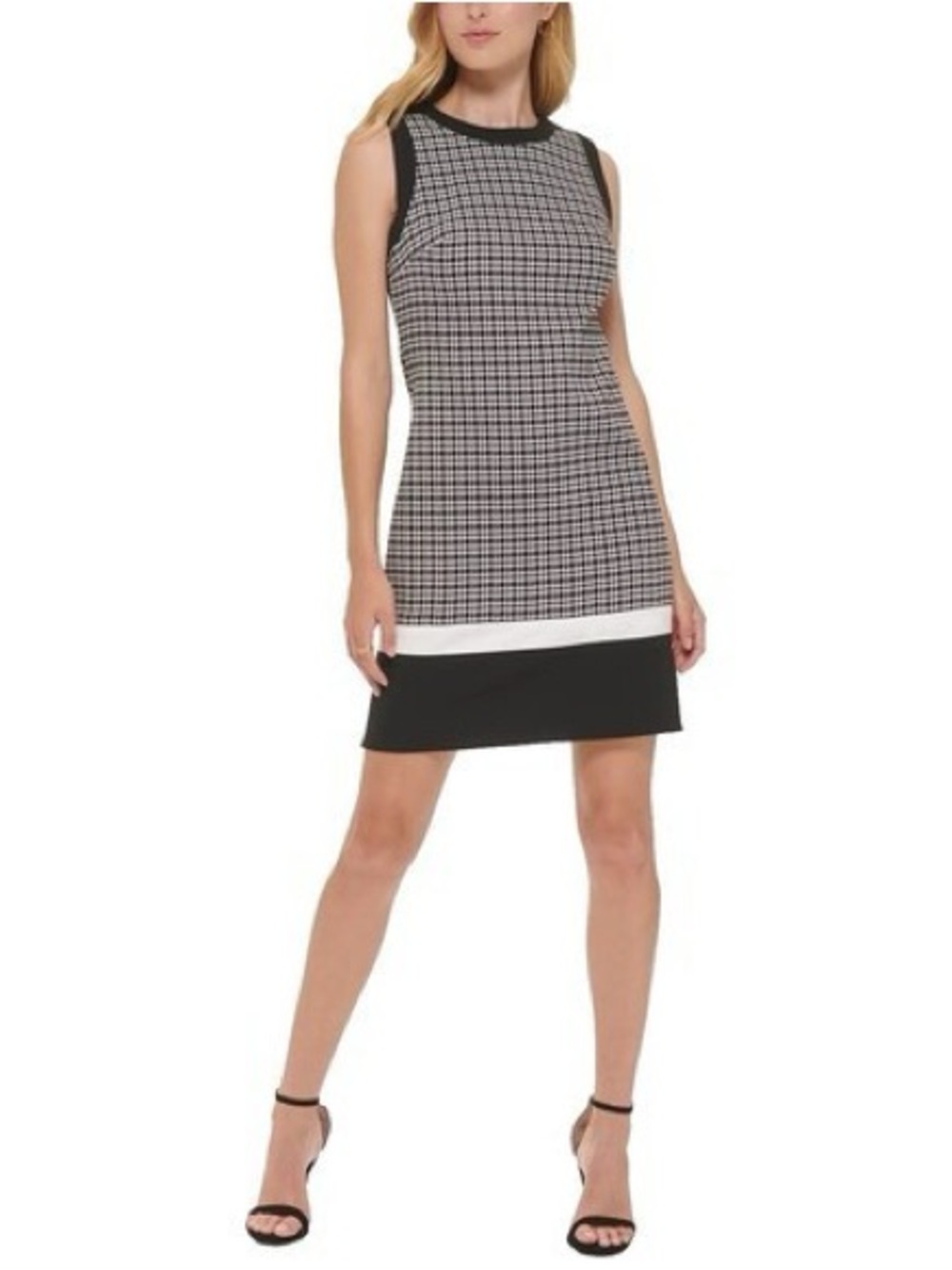 Tommy Hilfiger Houndstooth Sleeveless Sheath Dress Black & White Medium